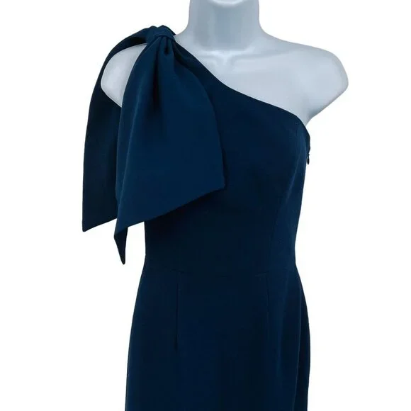 Dress the Population Tiffany Orchard One Shoulder Midi Dress Bow Shoulder Blue - Picture 4 of 10